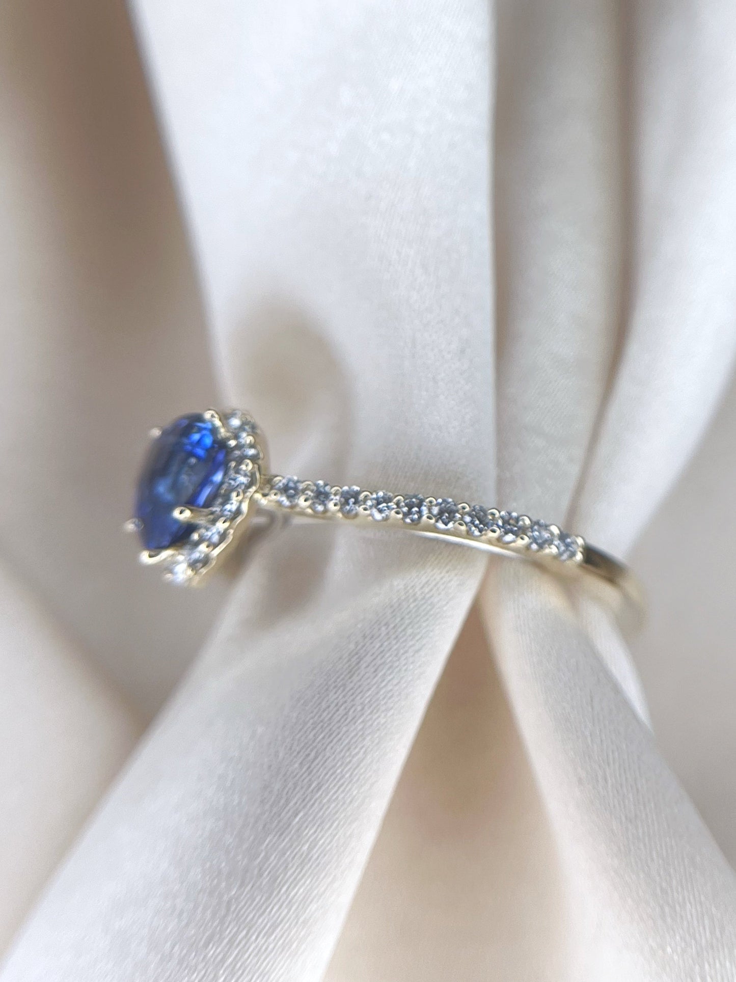 Pear Shaped Blue Sapphire and Diamond Ring